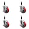 Service Caster 4'' SS Red Poly Swivel 7/8'' Expanding Stem Caster Set with Brake, 4PK SCC-SSEX20S414-PPUB-RED-TLB-78-4 - alternate 1